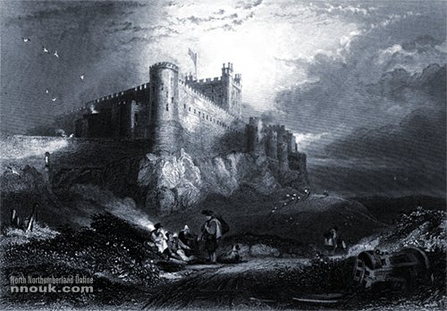A drawing of Bamburgh castle around 1850