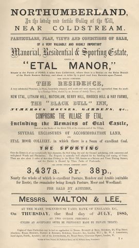 A page from the catalogue for the sale of Etal Manor and surroundings in 1887