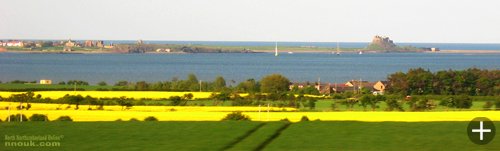 An early evening view of Holy Island from the window of the 505 bus