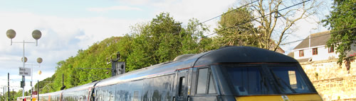 A train heading south at Berwick upon Tweed station